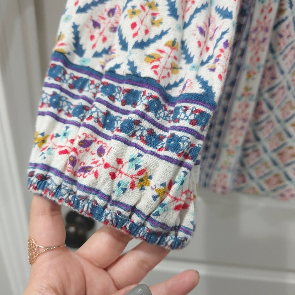 LUCKY BRAND Boho Floral Peasant Blouse with Border Print – Relaxed Fit, Nwt, L - Picture 10 of 16